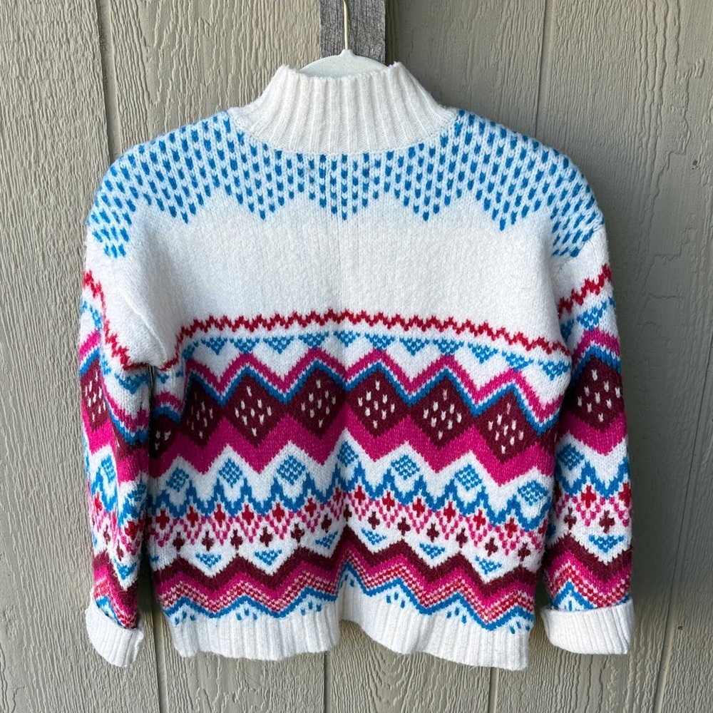 LOFT Women's Sweater with Blue and Pink Patterns - Picture 5 of 11